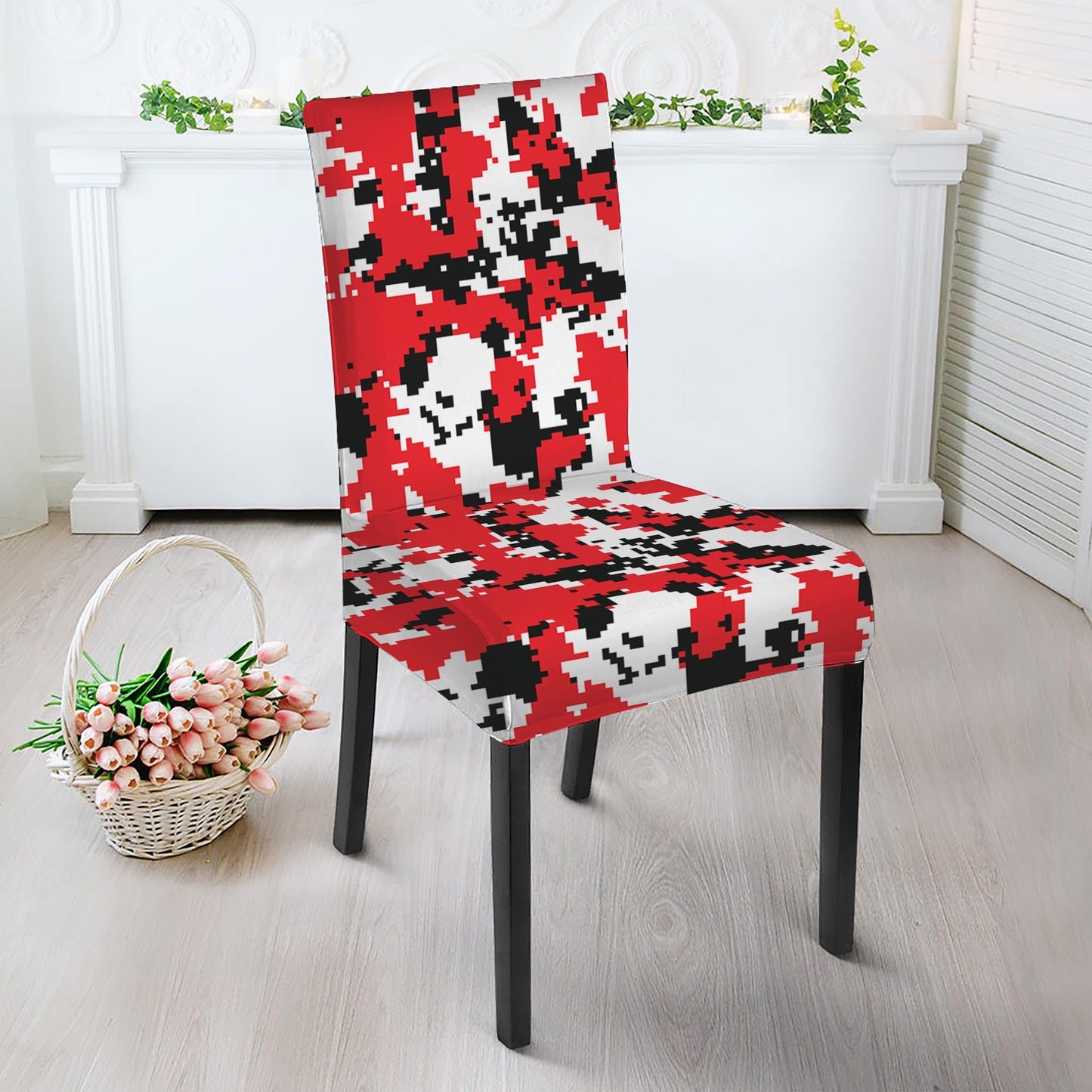 Red White And Black Digital Camo Print Dining Chair Slipcover