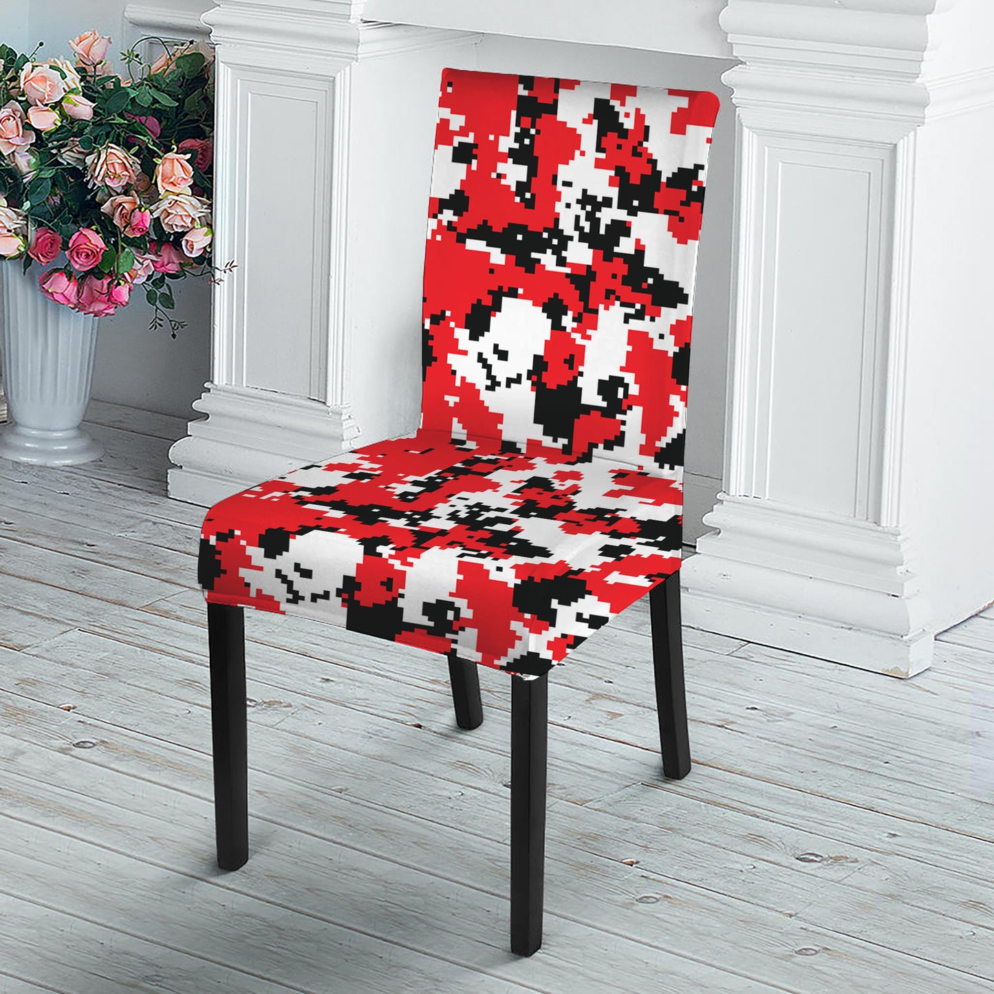 Red White And Black Digital Camo Print Dining Chair Slipcover