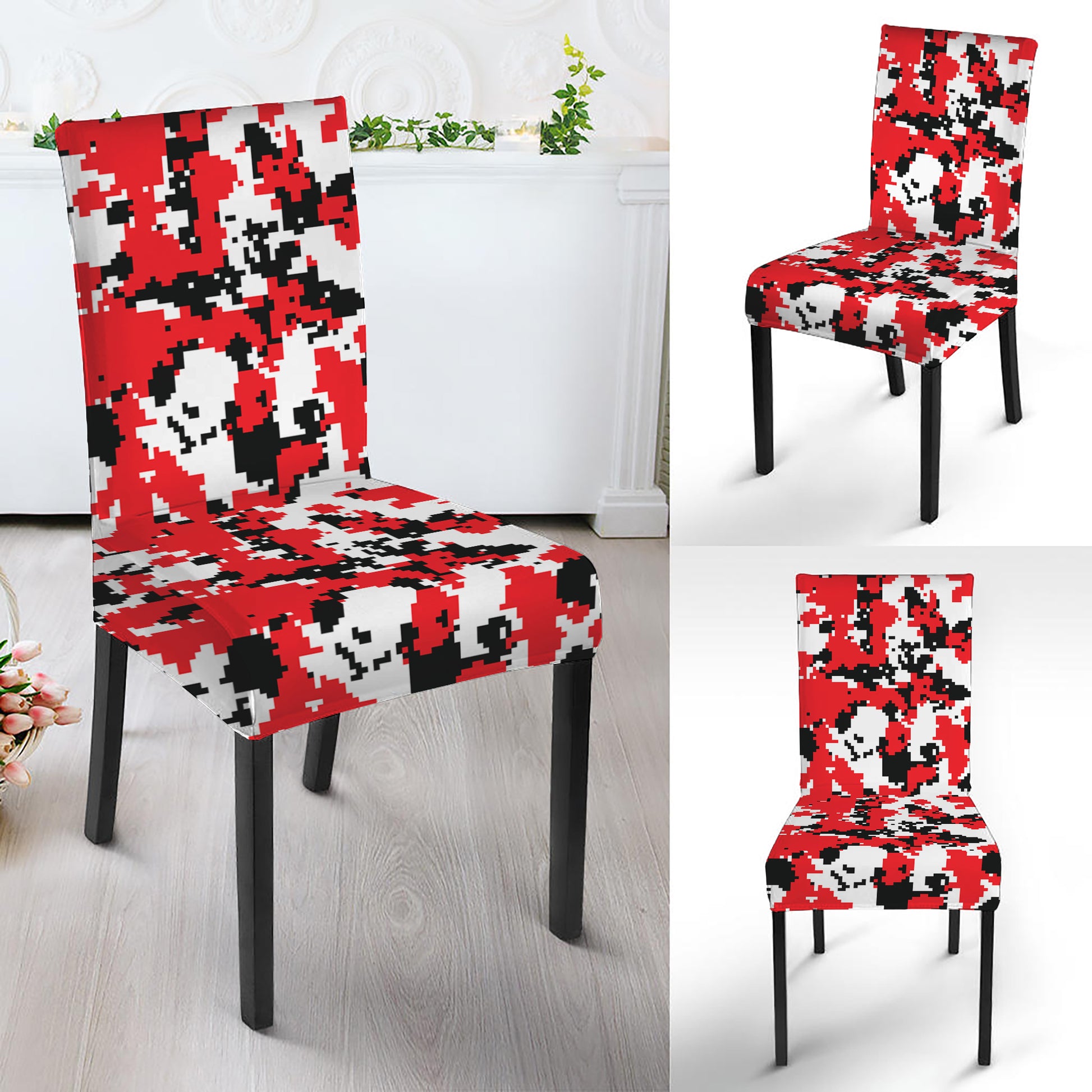 Red White And Black Digital Camo Print Dining Chair Slipcover
