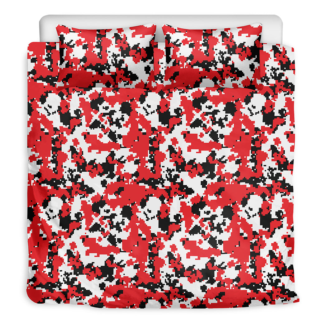 Red White And Black Digital Camo Print Duvet Cover Bedding Set