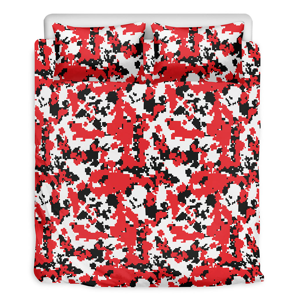 Red White And Black Digital Camo Print Duvet Cover Bedding Set