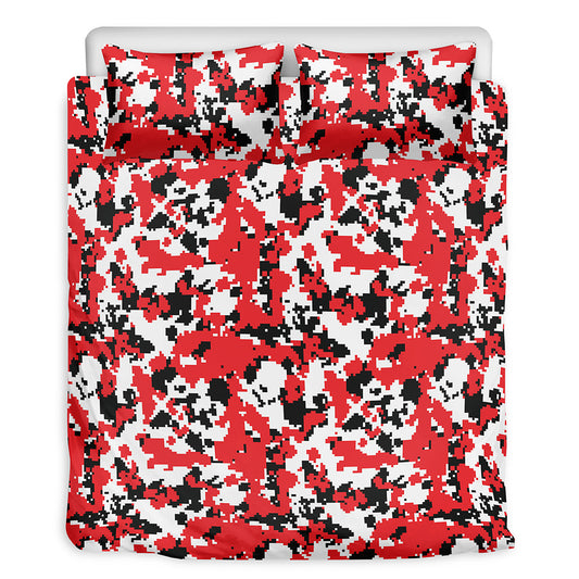 Red White And Black Digital Camo Print Duvet Cover Bedding Set