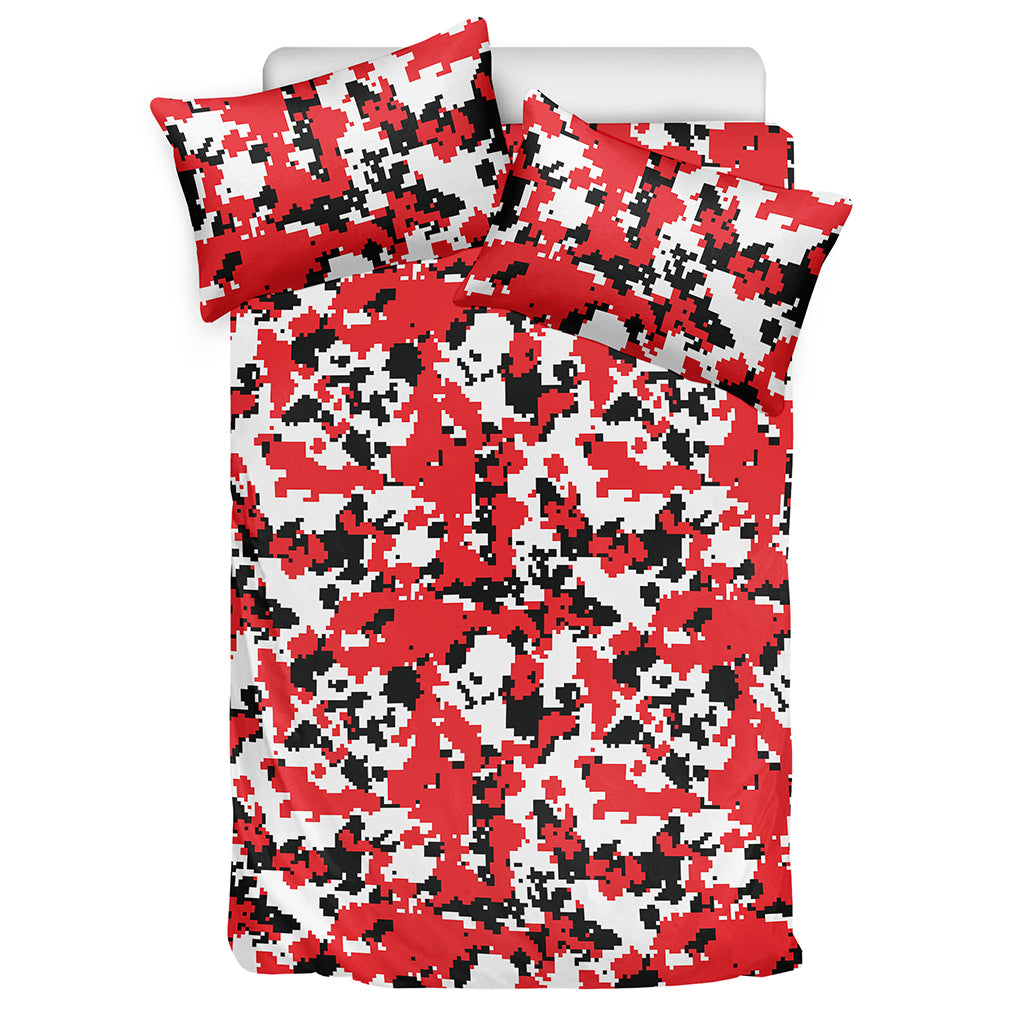 Red White And Black Digital Camo Print Duvet Cover Bedding Set