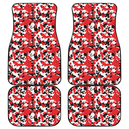Red White And Black Digital Camo Print Front and Back Car Floor Mats