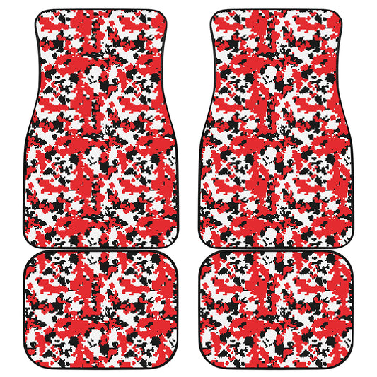 Red White And Black Digital Camo Print Front and Back Car Floor Mats