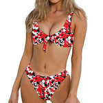 Red White And Black Digital Camo Print Front Bow Tie Bikini