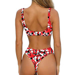 Red White And Black Digital Camo Print Front Bow Tie Bikini