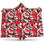 Red White And Black Digital Camo Print Hooded Blanket