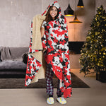 Red White And Black Digital Camo Print Hooded Blanket