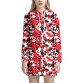 Red White And Black Digital Camo Print Pullover Hoodie Dress
