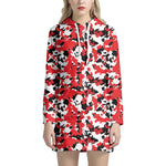 Red White And Black Digital Camo Print Hoodie Dress
