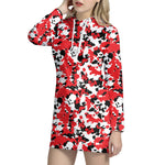 Red White And Black Digital Camo Print Hoodie Dress