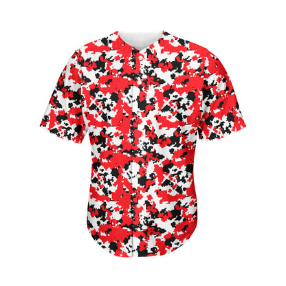 Red White And Black Digital Camo Print Men's Baseball Jersey