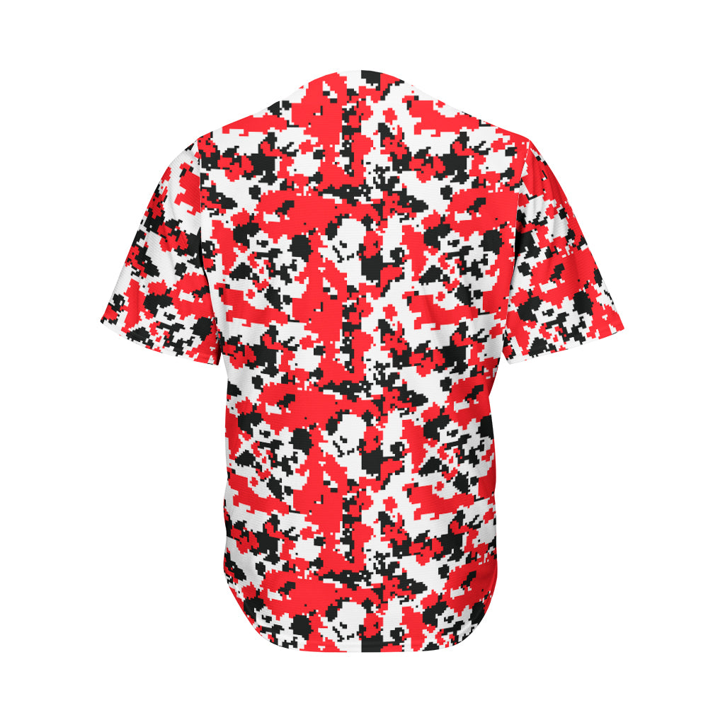Red White And Black Digital Camo Print Men's Baseball Jersey