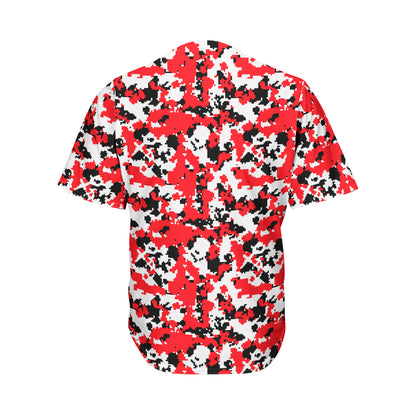 Red White And Black Digital Camo Print Men's Baseball Jersey