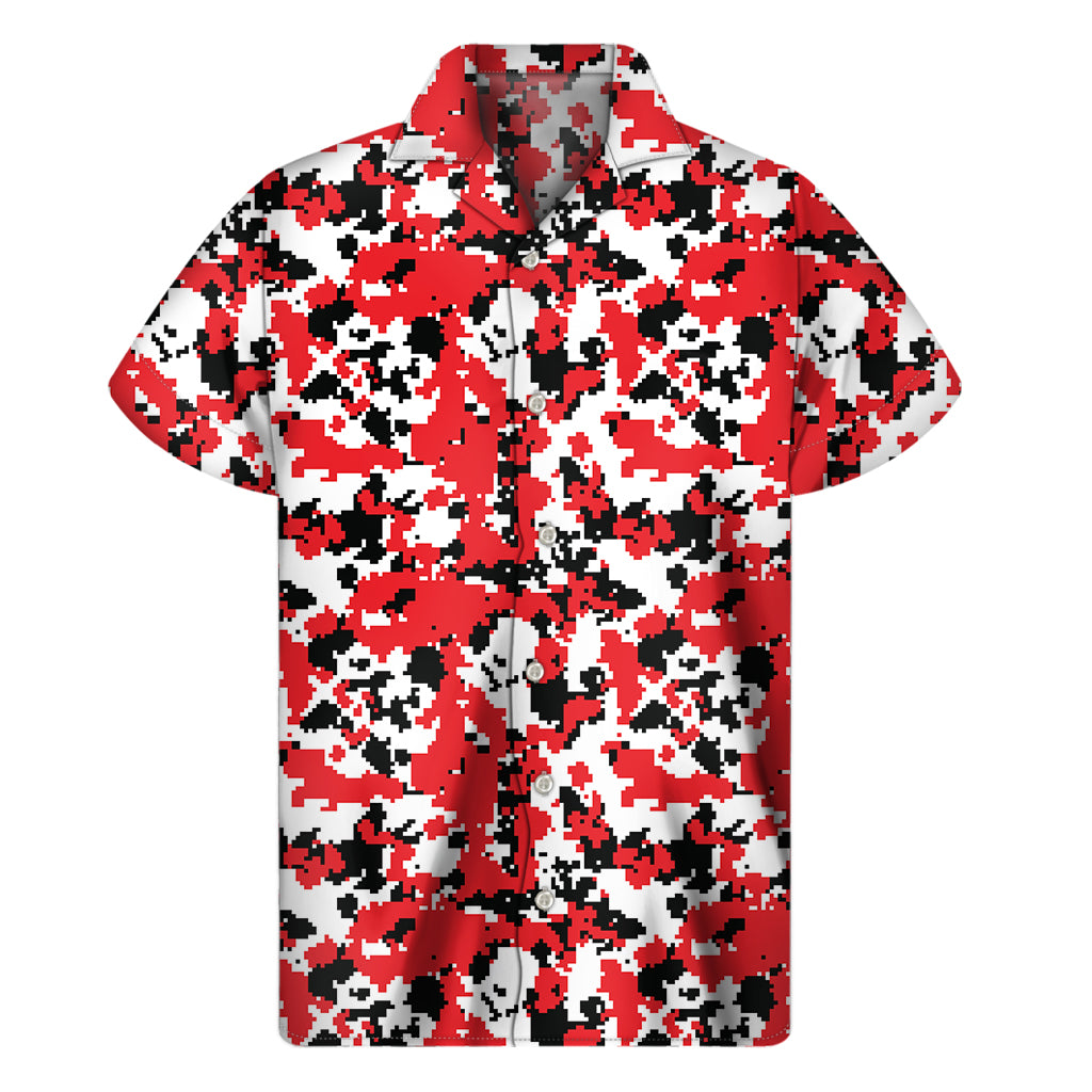 Red White And Black Digital Camo Print Men's Short Sleeve Shirt