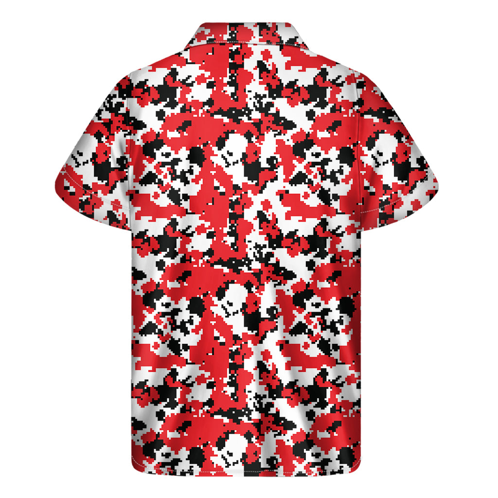 Red White And Black Digital Camo Print Men's Short Sleeve Shirt