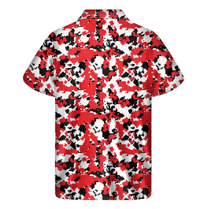 Red White And Black Digital Camo Print Men's Short Sleeve Shirt