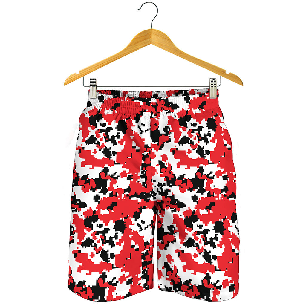 Red White And Black Digital Camo Print Men's Shorts