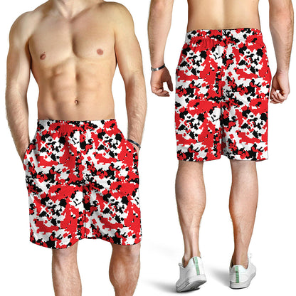 Red White And Black Digital Camo Print Men's Shorts