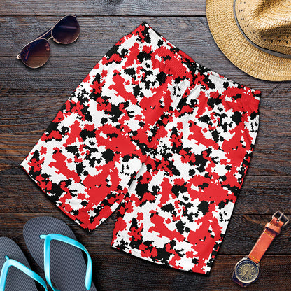 Red White And Black Digital Camo Print Men's Shorts