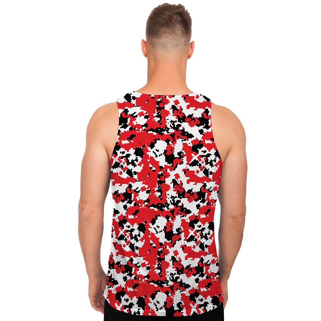 Red White And Black Digital Camo Print Men's Tank Top