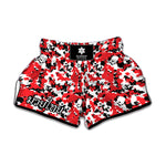 Red White And Black Digital Camo Print Muay Thai Boxing Shorts