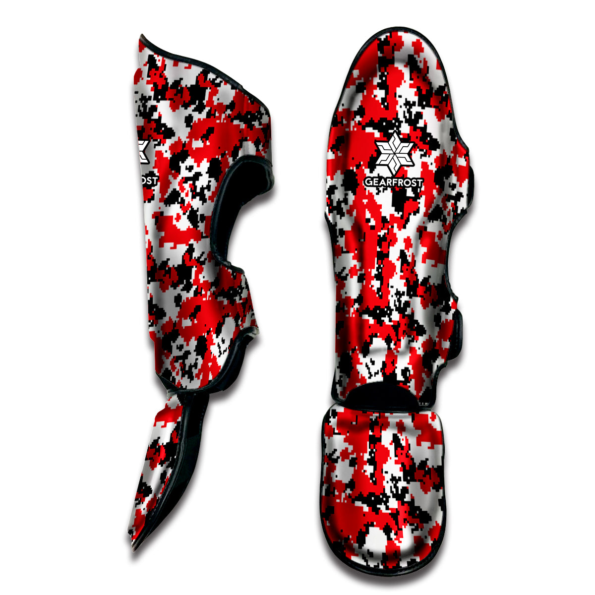 Red White And Black Digital Camo Print Muay Thai Shin Guard