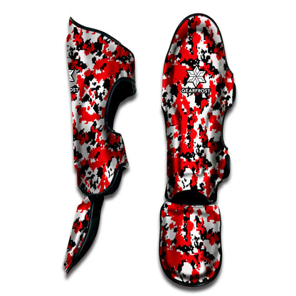 Red White And Black Digital Camo Print Muay Thai Shin Guard