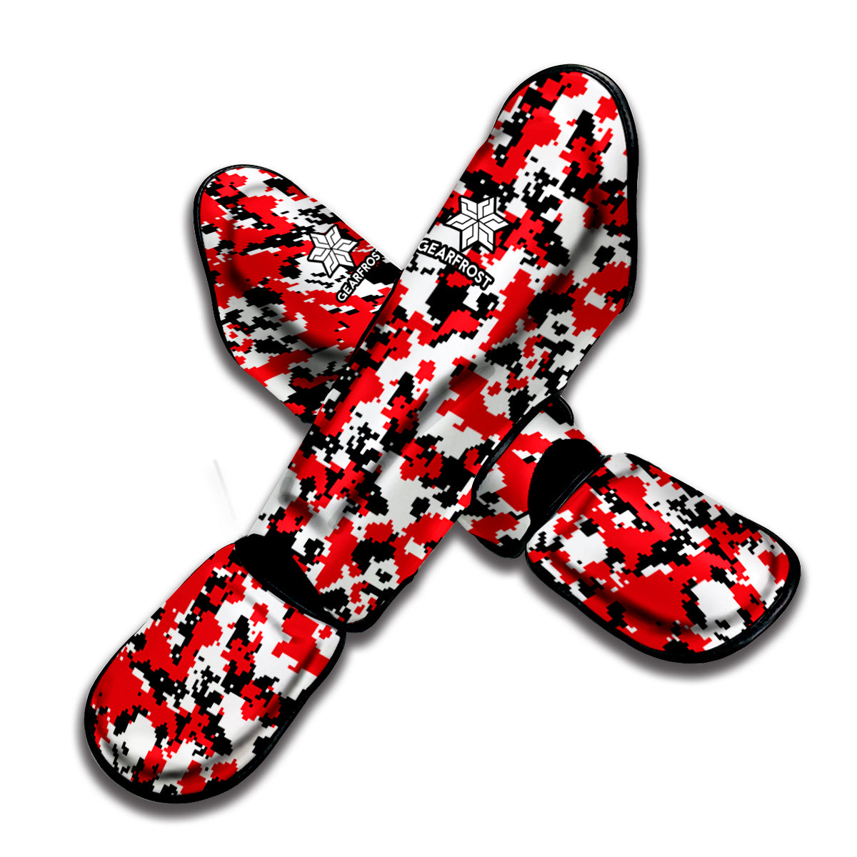Red White And Black Digital Camo Print Muay Thai Shin Guard