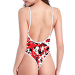 Red White And Black Digital Camo Print One Piece High Cut Swimsuit