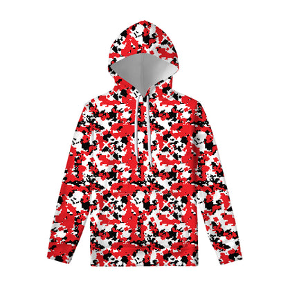 Red White And Black Digital Camo Print Pullover Hoodie