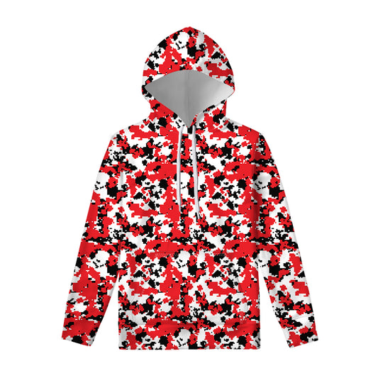 Red White And Black Digital Camo Print Pullover Hoodie