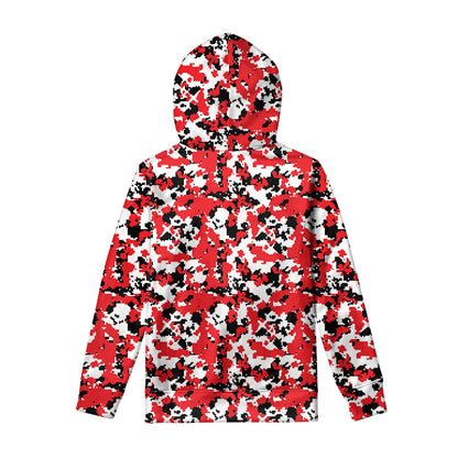 Red White And Black Digital Camo Print Pullover Hoodie