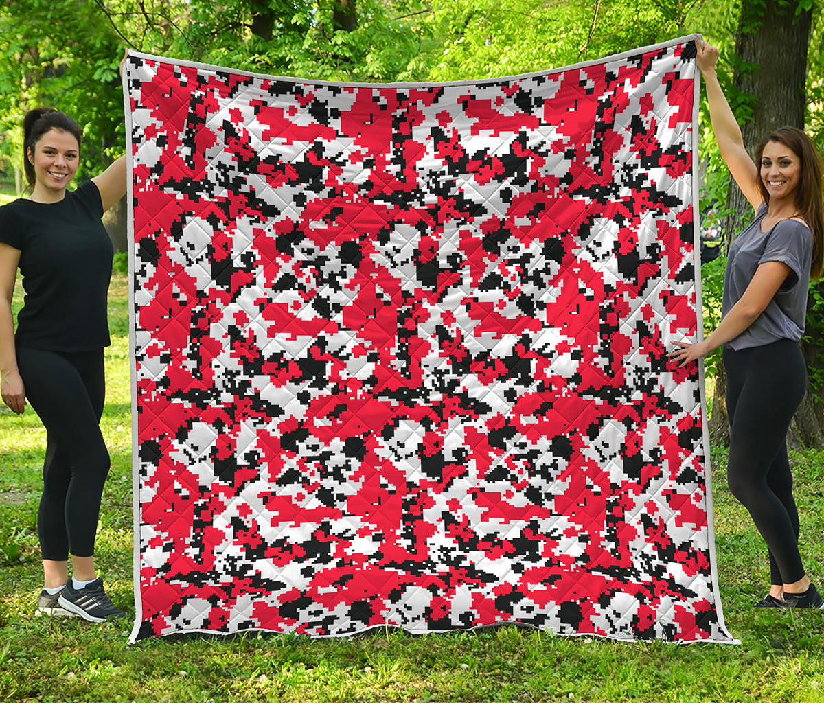 Red White And Black Digital Camo Print Quilt