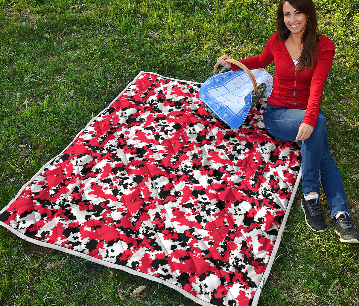 Red White And Black Digital Camo Print Quilt