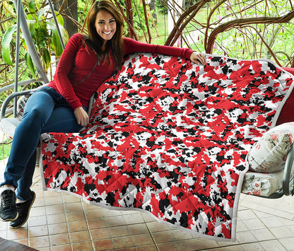 Red White And Black Digital Camo Print Quilt