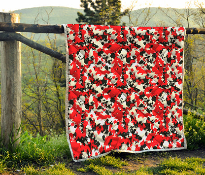 Red White And Black Digital Camo Print Quilt