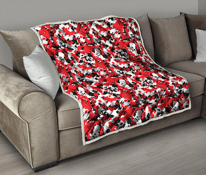 Red White And Black Digital Camo Print Quilt