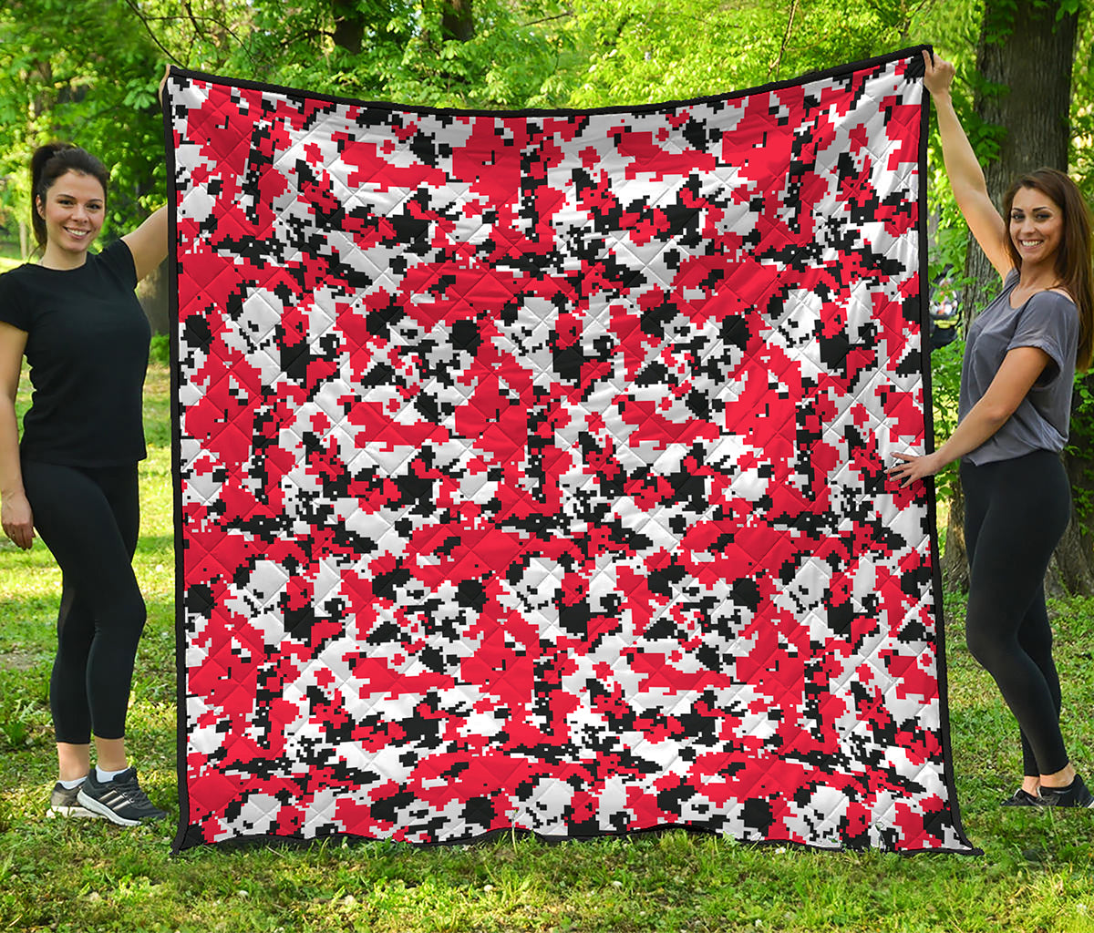 Red White And Black Digital Camo Print Quilt