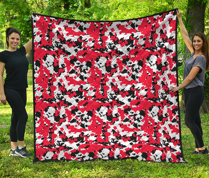 Red White And Black Digital Camo Print Quilt