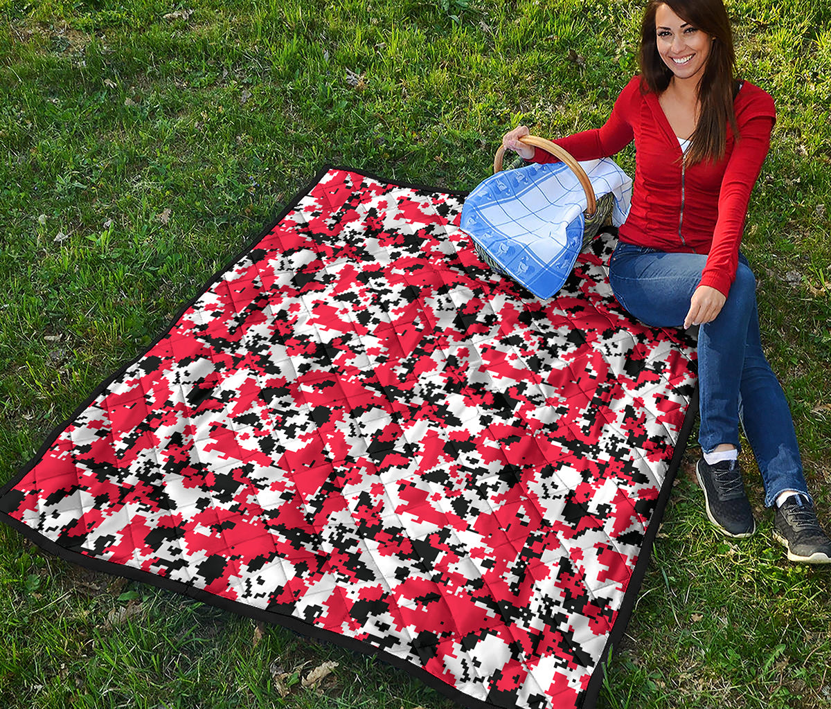 Red White And Black Digital Camo Print Quilt