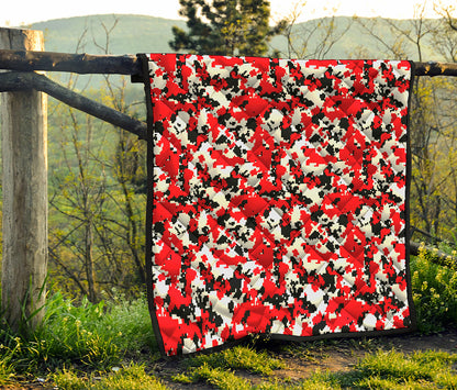 Red White And Black Digital Camo Print Quilt
