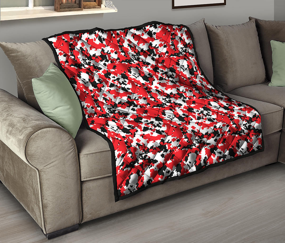 Red White And Black Digital Camo Print Quilt