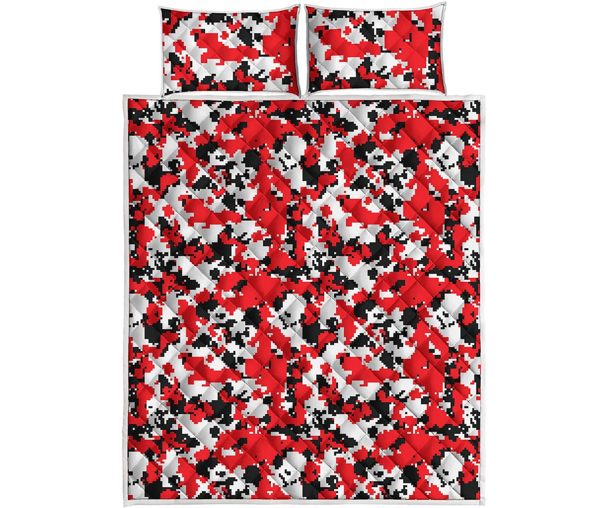 Red White And Black Digital Camo Print Quilt Bed Set
