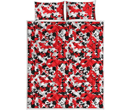 Red White And Black Digital Camo Print Quilt Bed Set