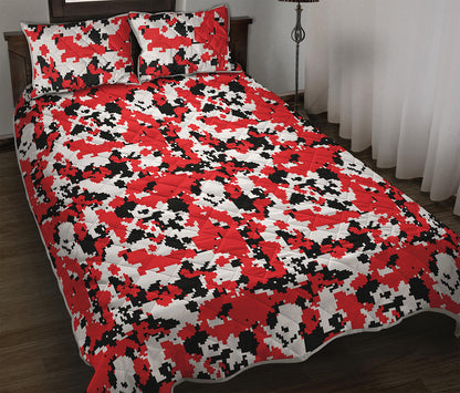 Red White And Black Digital Camo Print Quilt Bed Set
