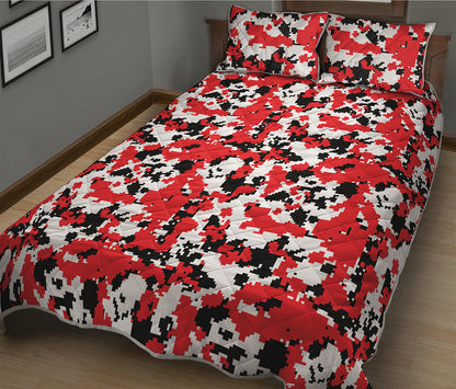 Red White And Black Digital Camo Print Quilt Bed Set