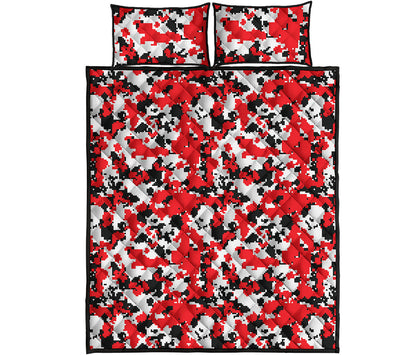 Red White And Black Digital Camo Print Quilt Bed Set