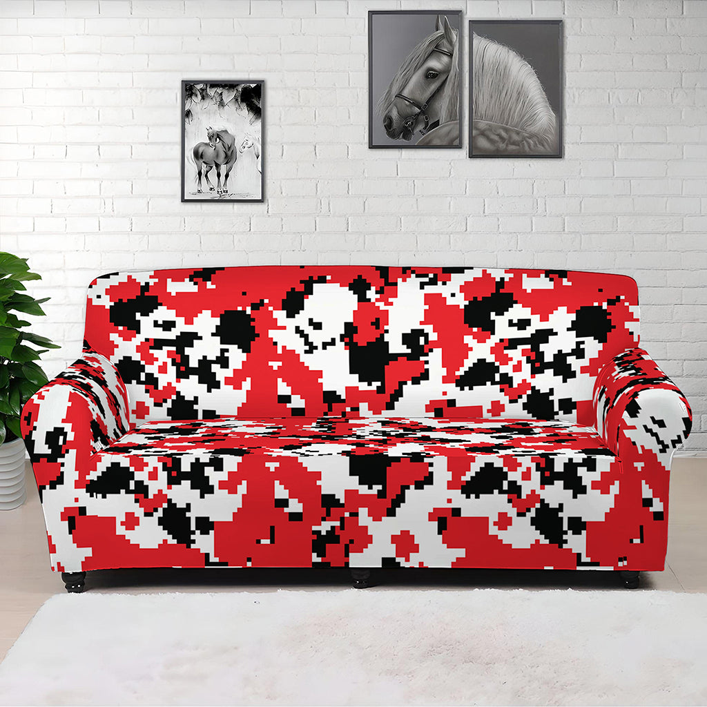 Red White And Black Digital Camo Print Sofa Cover